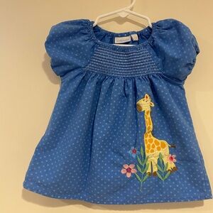 JoJo Maman Bebe Polka Dot Blue Blouse with Giraffe Embroidery